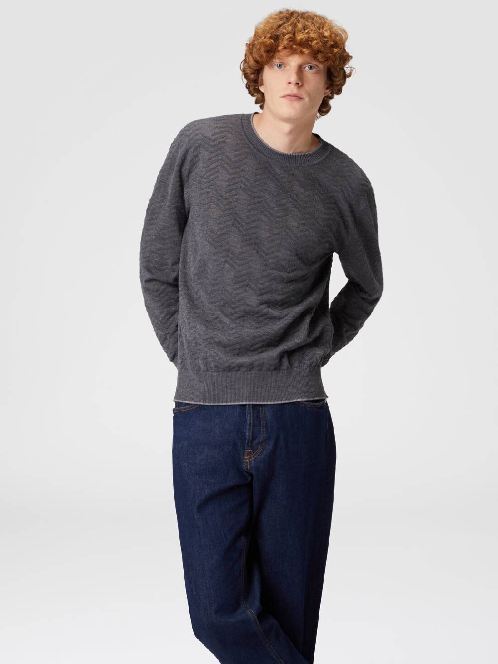 M Missoni Pullover girocollo in lana con chevron tono su tono Vendita Calda