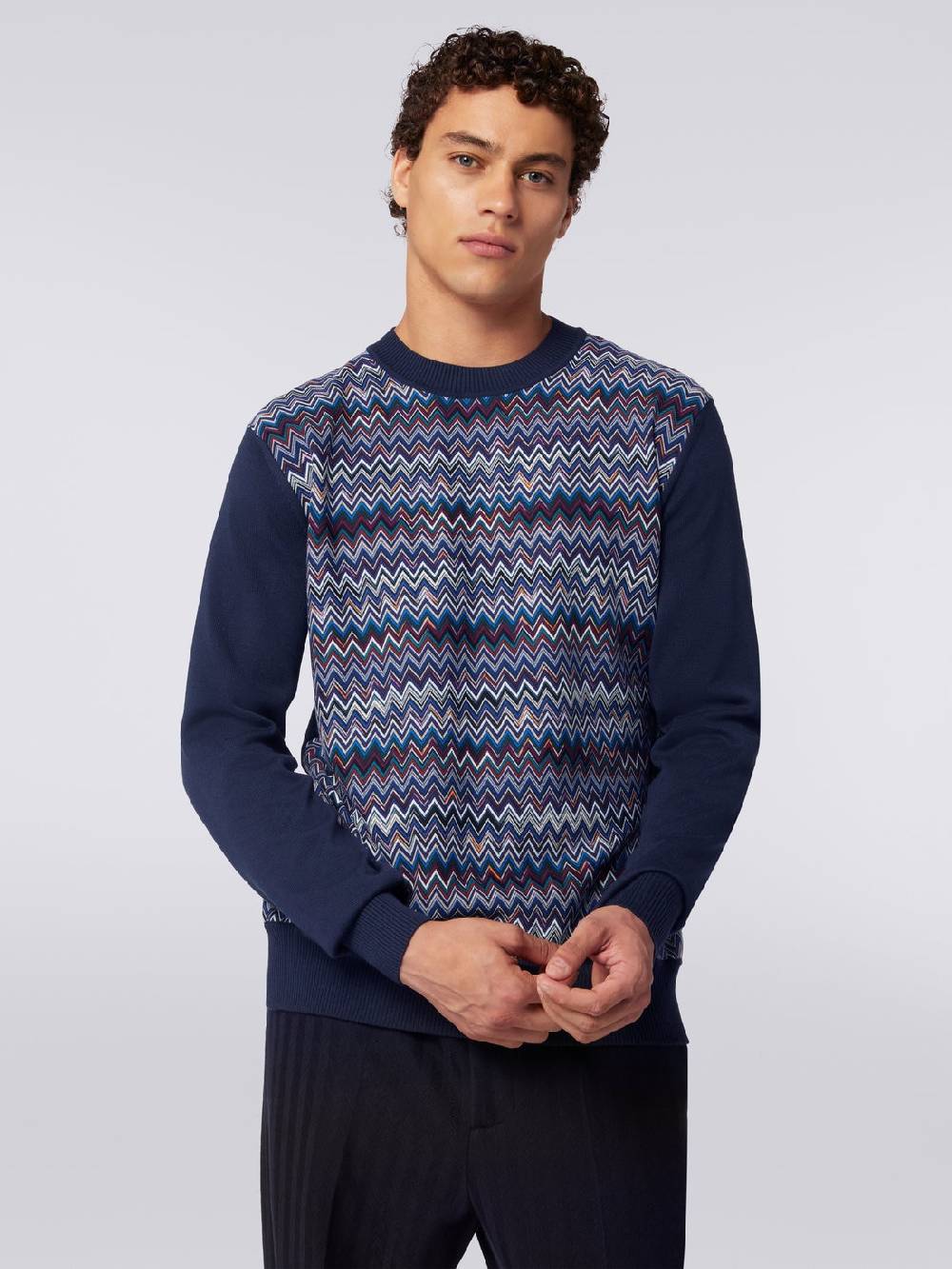 M Missoni Pullover girocollo in cotone, seta e viscosa chevron Vendite Flash