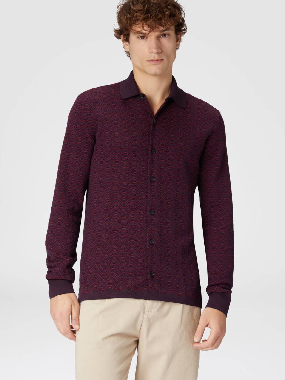 M Missoni Camicia in lana vergine e viscosa con motivo onda Negozio online di fabbrica