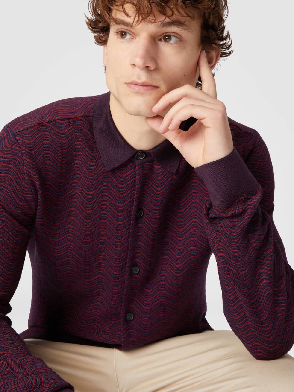 M Missoni Camicia in lana vergine e viscosa con motivo onda Negozio online di fabbrica