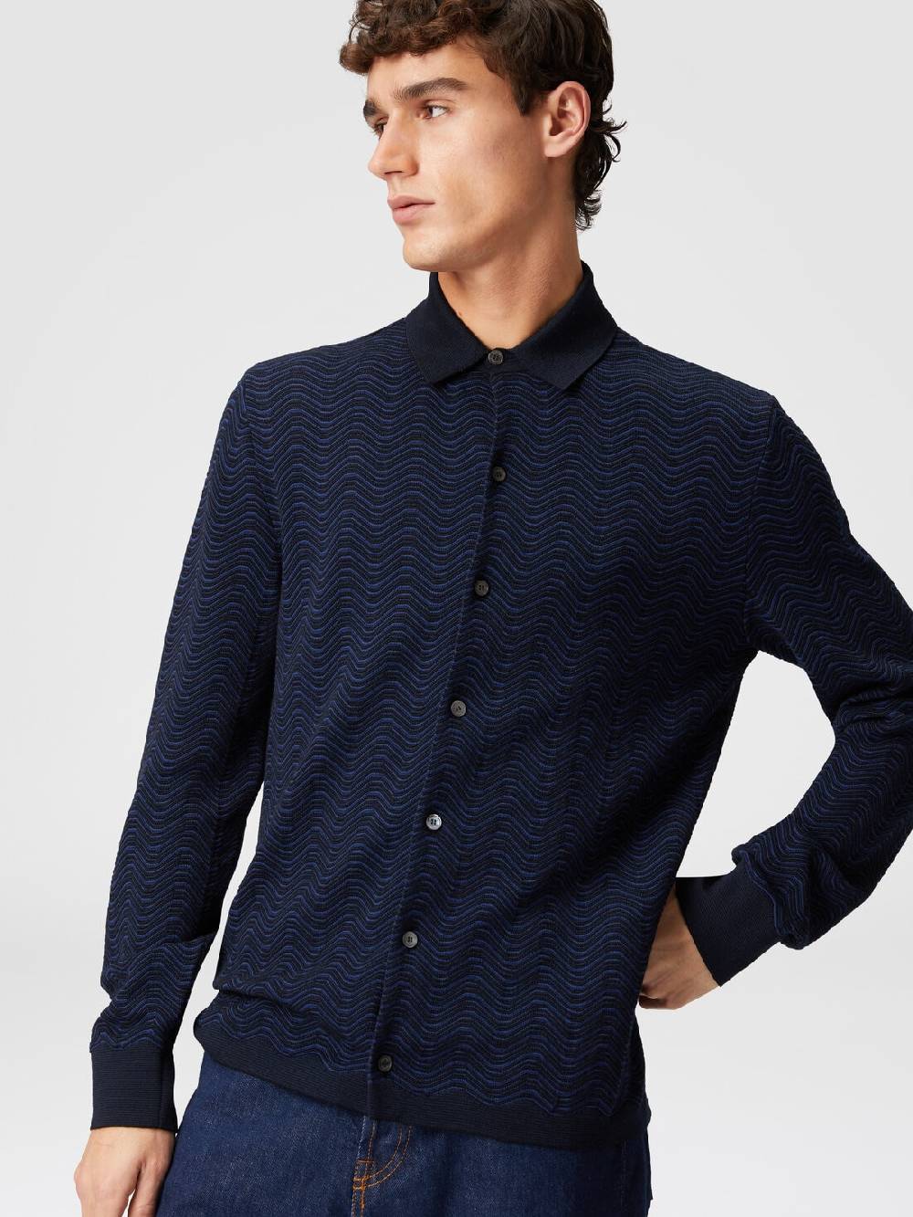 M Missoni Camicia in lana vergine e viscosa con motivo onda Prezzo di fabbrica