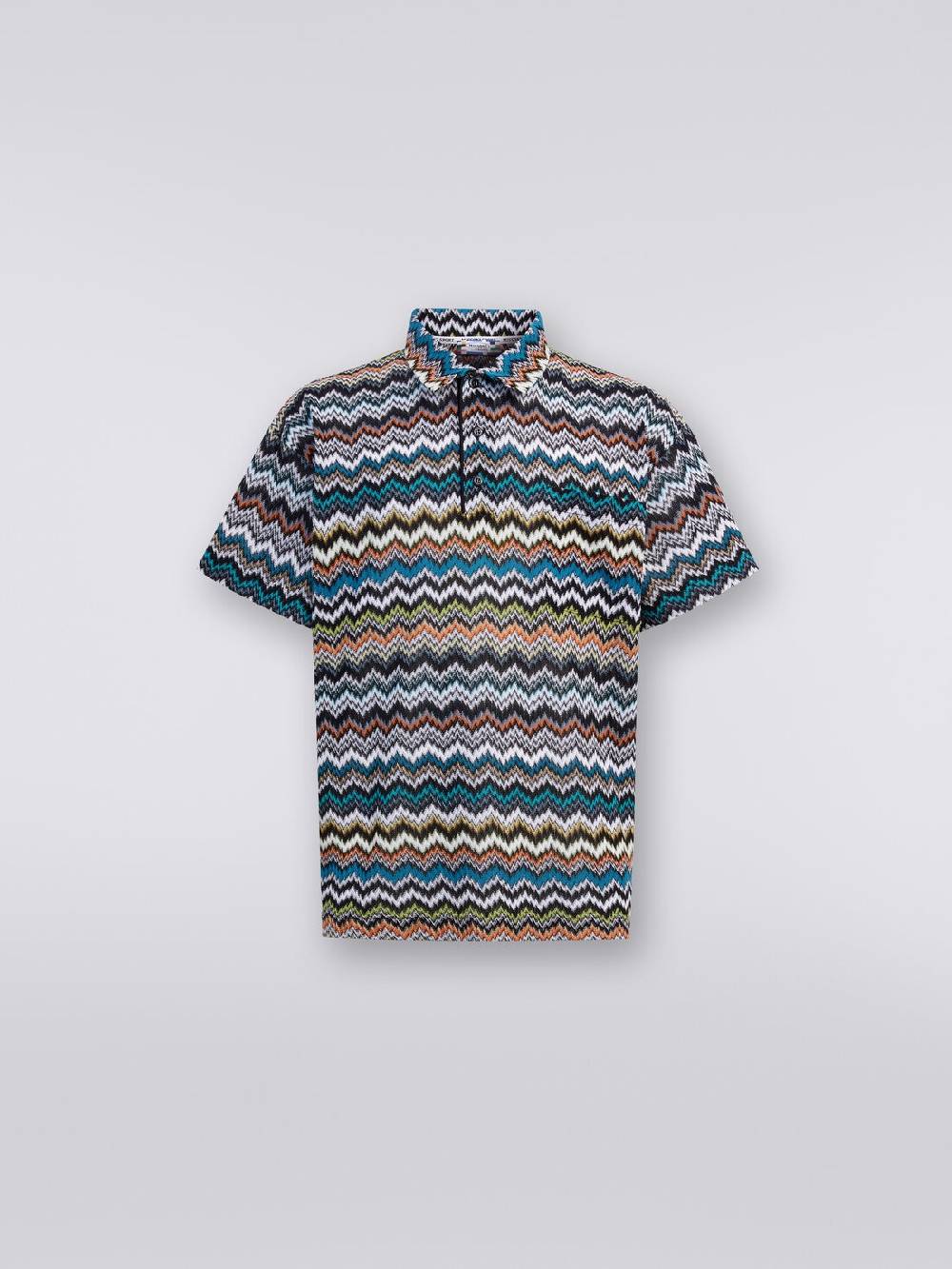 M Missoni Polo in maglia di viscosa e cotone zig zag Vendita calda