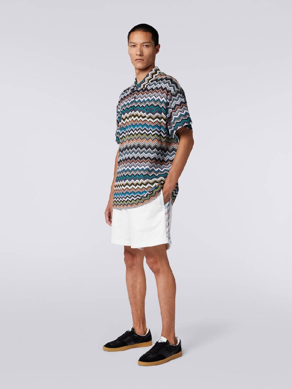 M Missoni Polo in maglia di viscosa e cotone zig zag Vendita calda