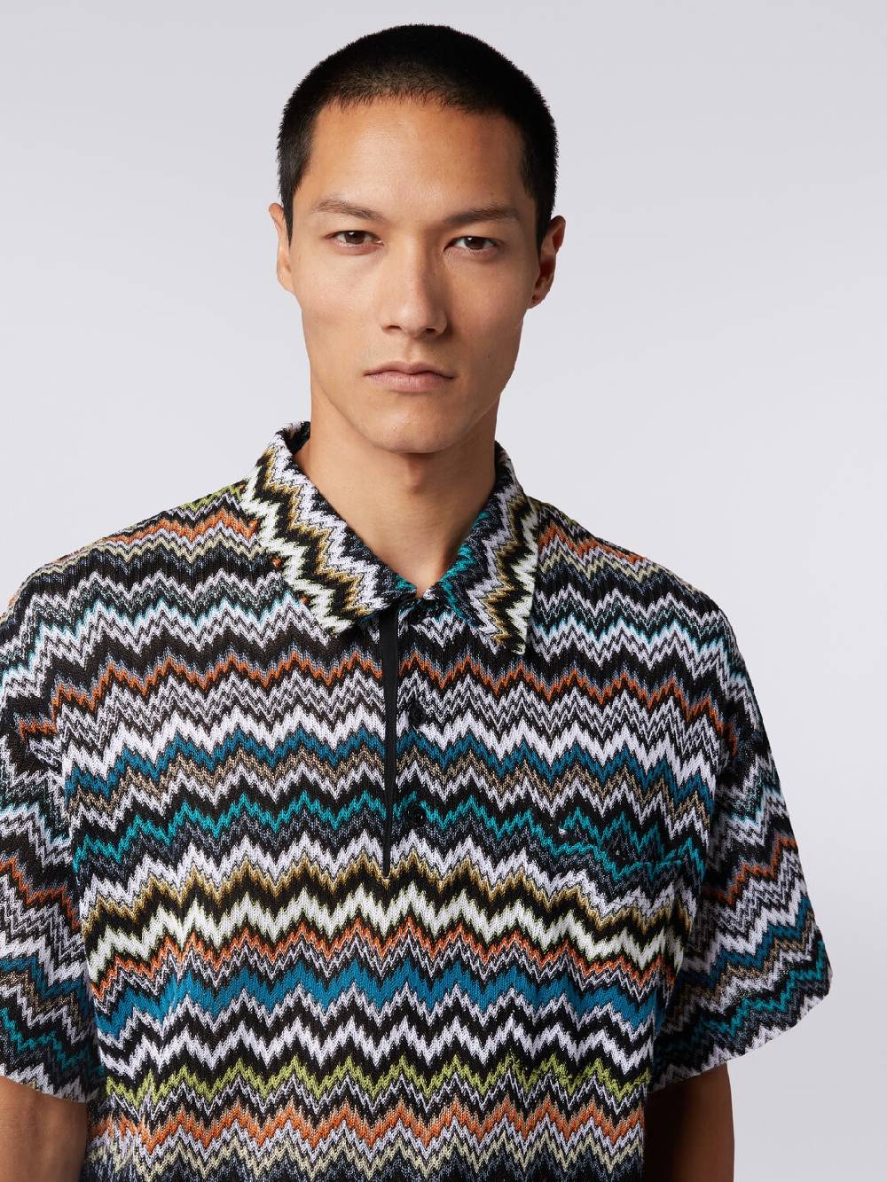 M Missoni Polo in maglia di viscosa e cotone zig zag Vendita calda