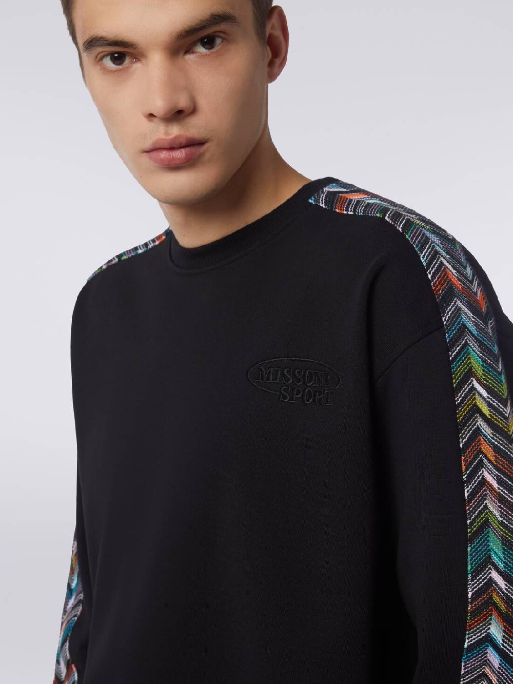 M Missoni Felpa girocollo in cotone con dettagli in maglia zig zag Lightning offer