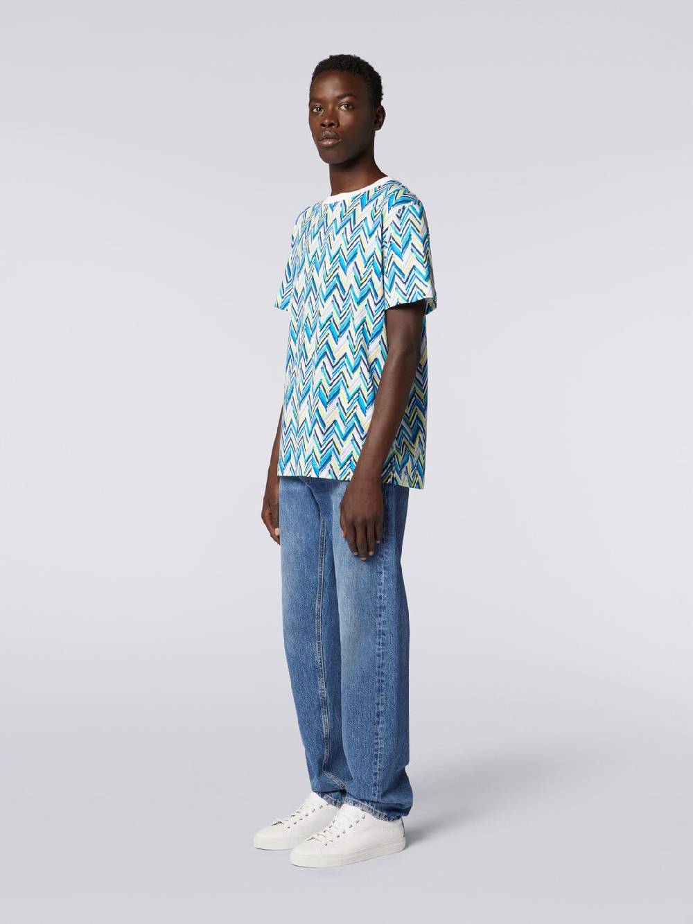 M Missoni T-shirt girocollo in cotone con stampa zig zag Offerte stagionali