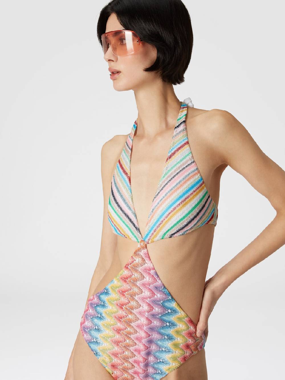 M Missoni Costume intero patchwork con dettagli cut out Vendita Economica