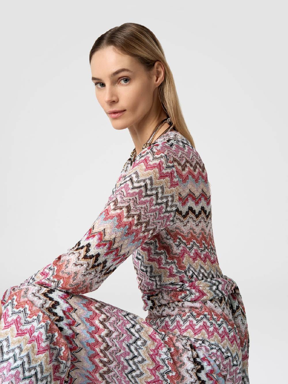 M Missoni Tuta lunga in viscosa lamé zig zag Grande vendita