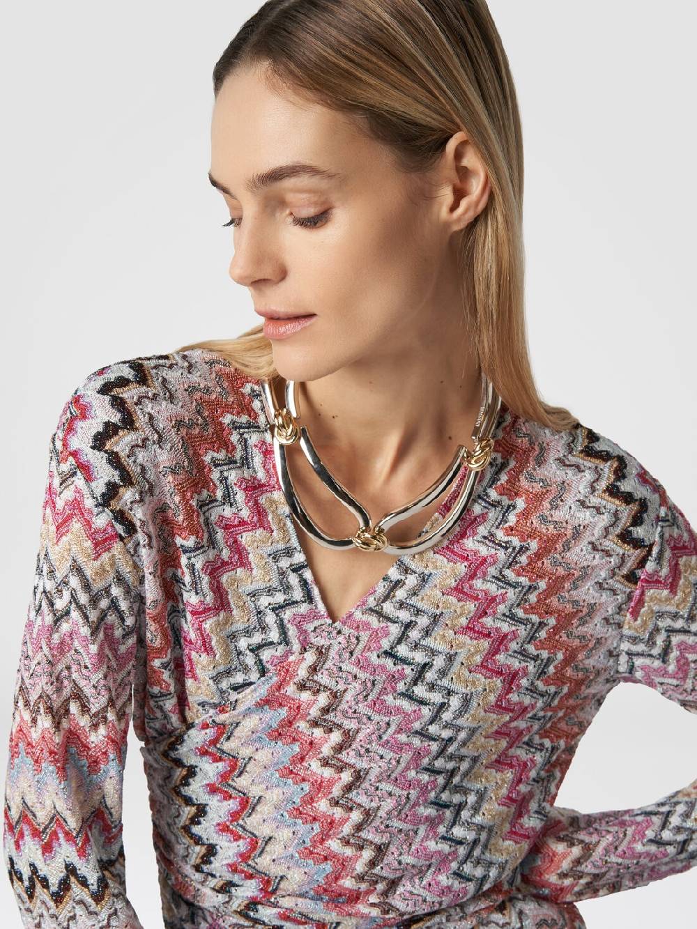 M Missoni Tuta lunga in viscosa lamé zig zag Grande vendita