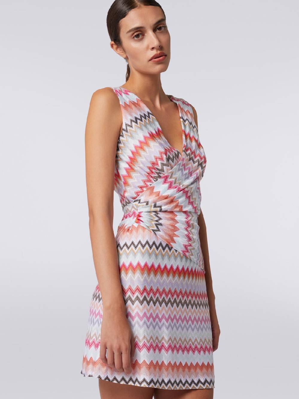 M Missoni Mini-abito con scollatura a V in cotone e viscosa zig zag Shopping online