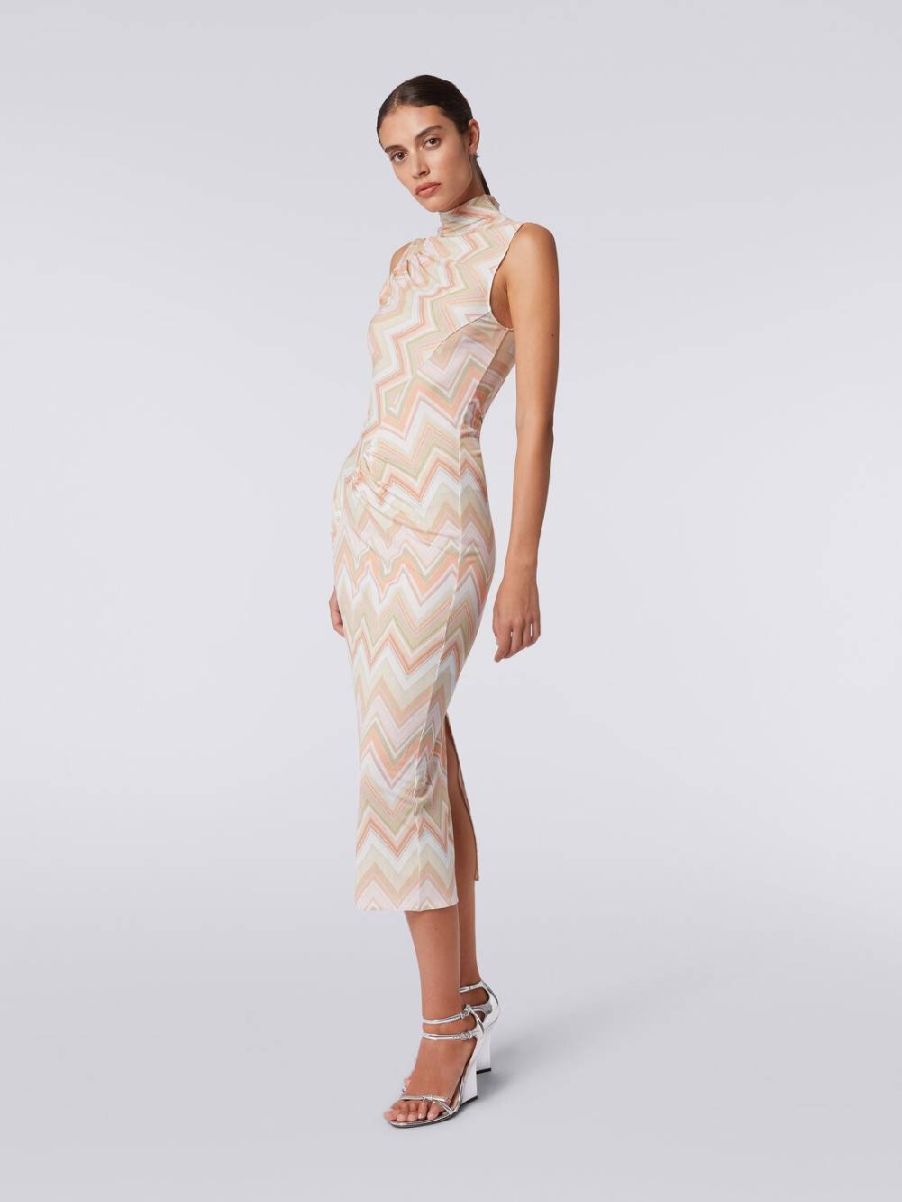 M Missoni Abito longuette in viscosa zig zag con arricciature Offerta esclusiva