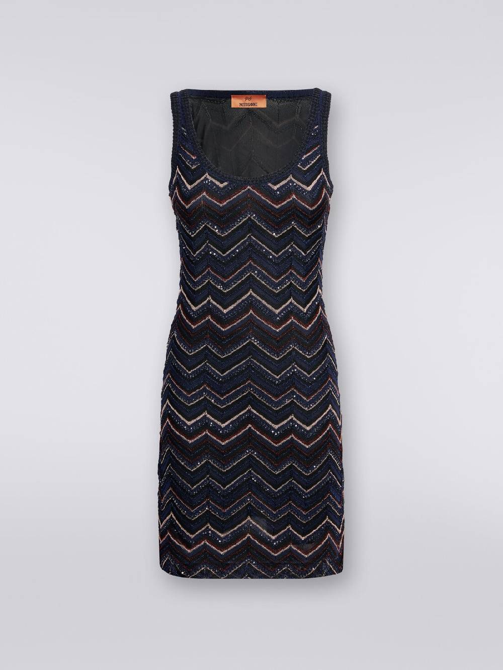 M Missoni Mini-abito senza maniche in misto viscosa zig zag con paillettes Black Friday