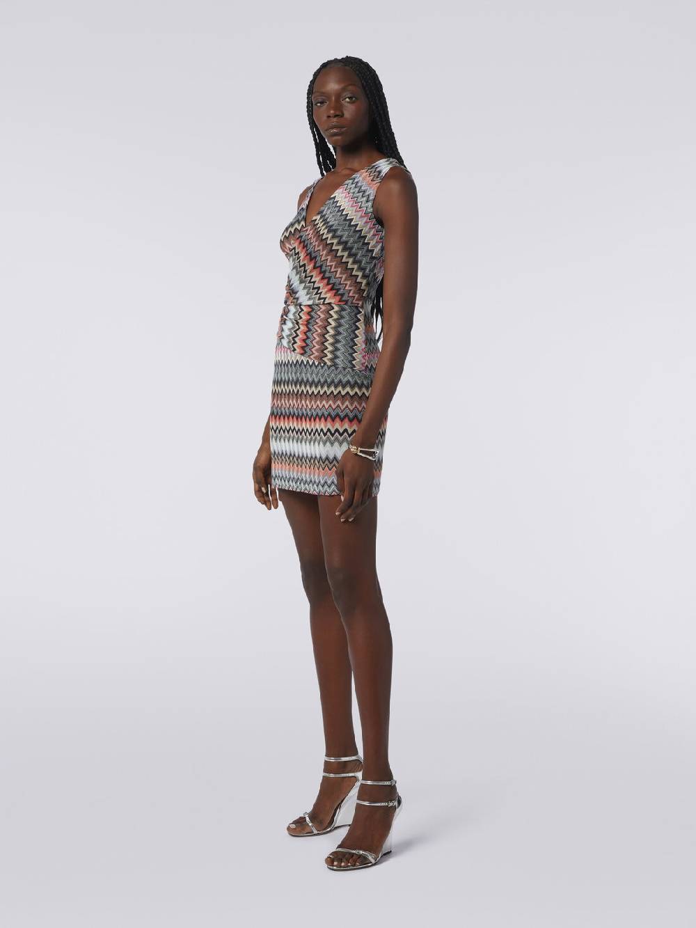 M Missoni Mini-abito con scollatura a V in cotone e viscosa zig zag Offerta natalizia