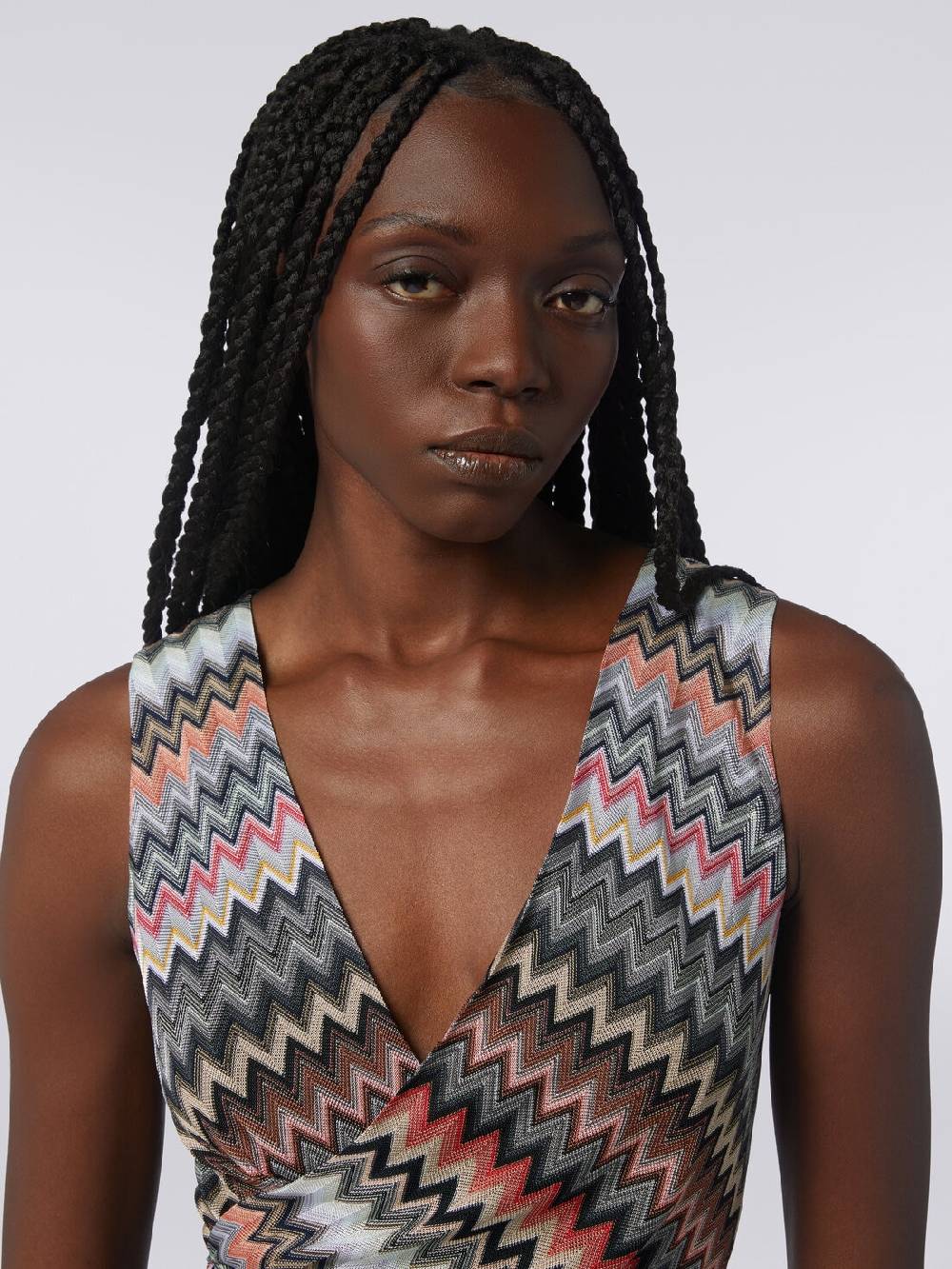 M Missoni Mini-abito con scollatura a V in cotone e viscosa zig zag Offerta natalizia
