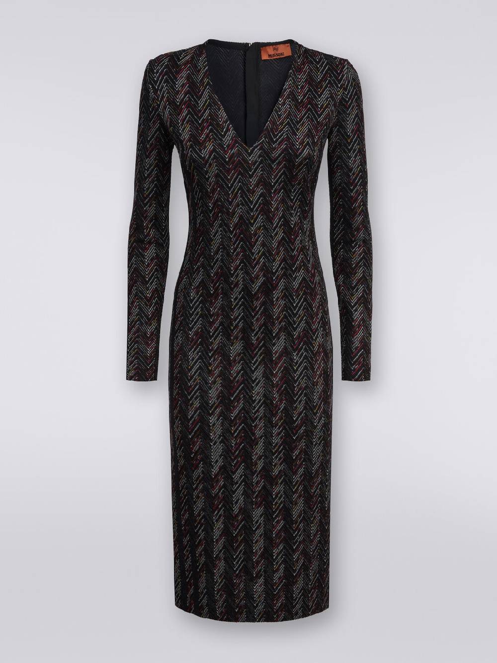 M Missoni Abito lungo con scollatura a V in lana e viscosa zig zag Offerta Pasqua