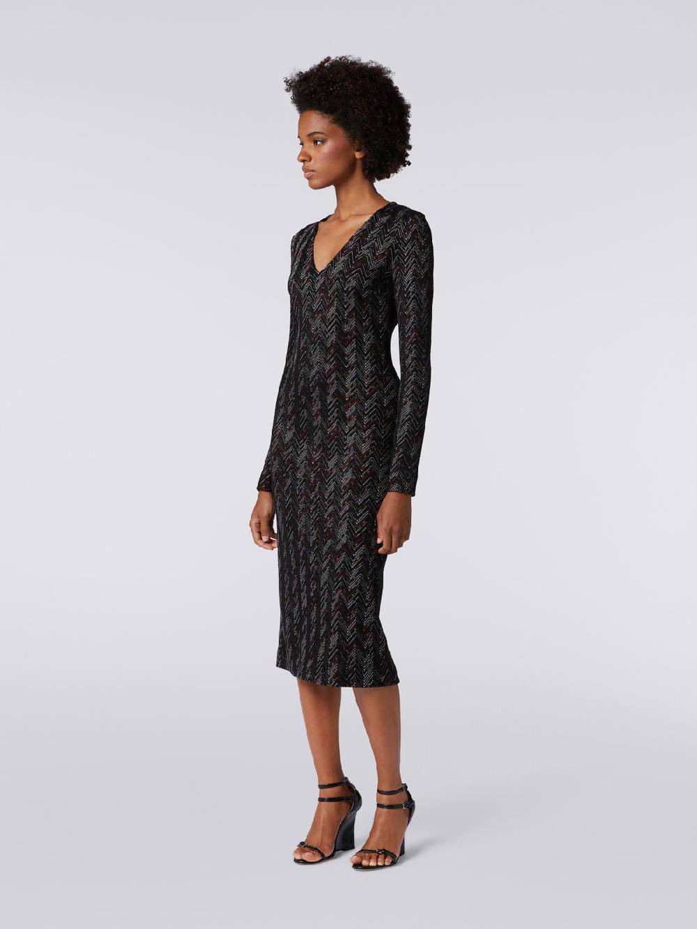 M Missoni Abito lungo con scollatura a V in lana e viscosa zig zag Offerta Pasqua