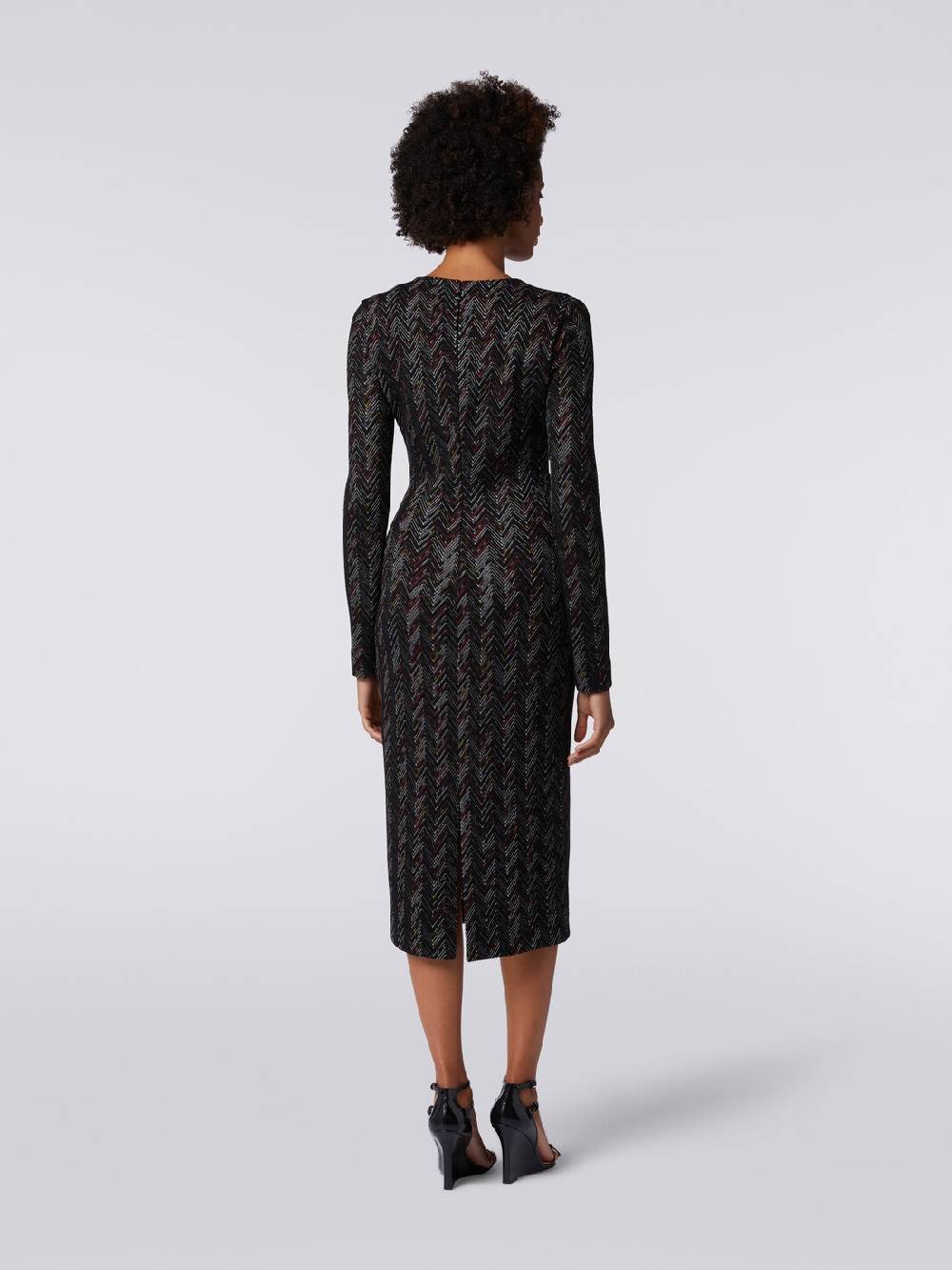 M Missoni Abito lungo con scollatura a V in lana e viscosa zig zag Offerta Pasqua