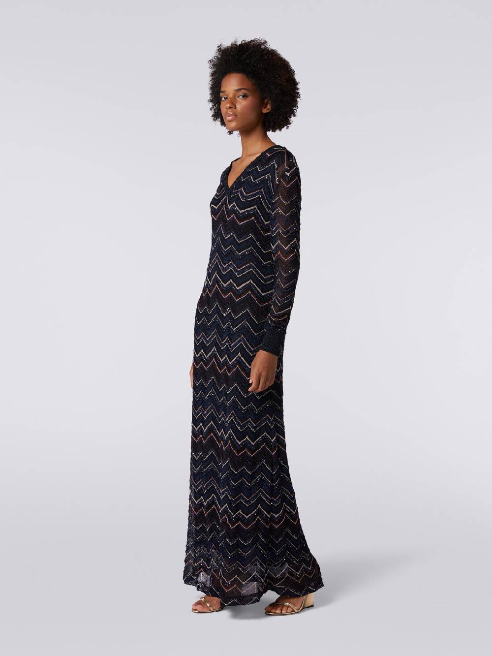 M Missoni Abito lungo in maglia zig zag con scollatura a V e lurex Offerta per la Festa della Mamma