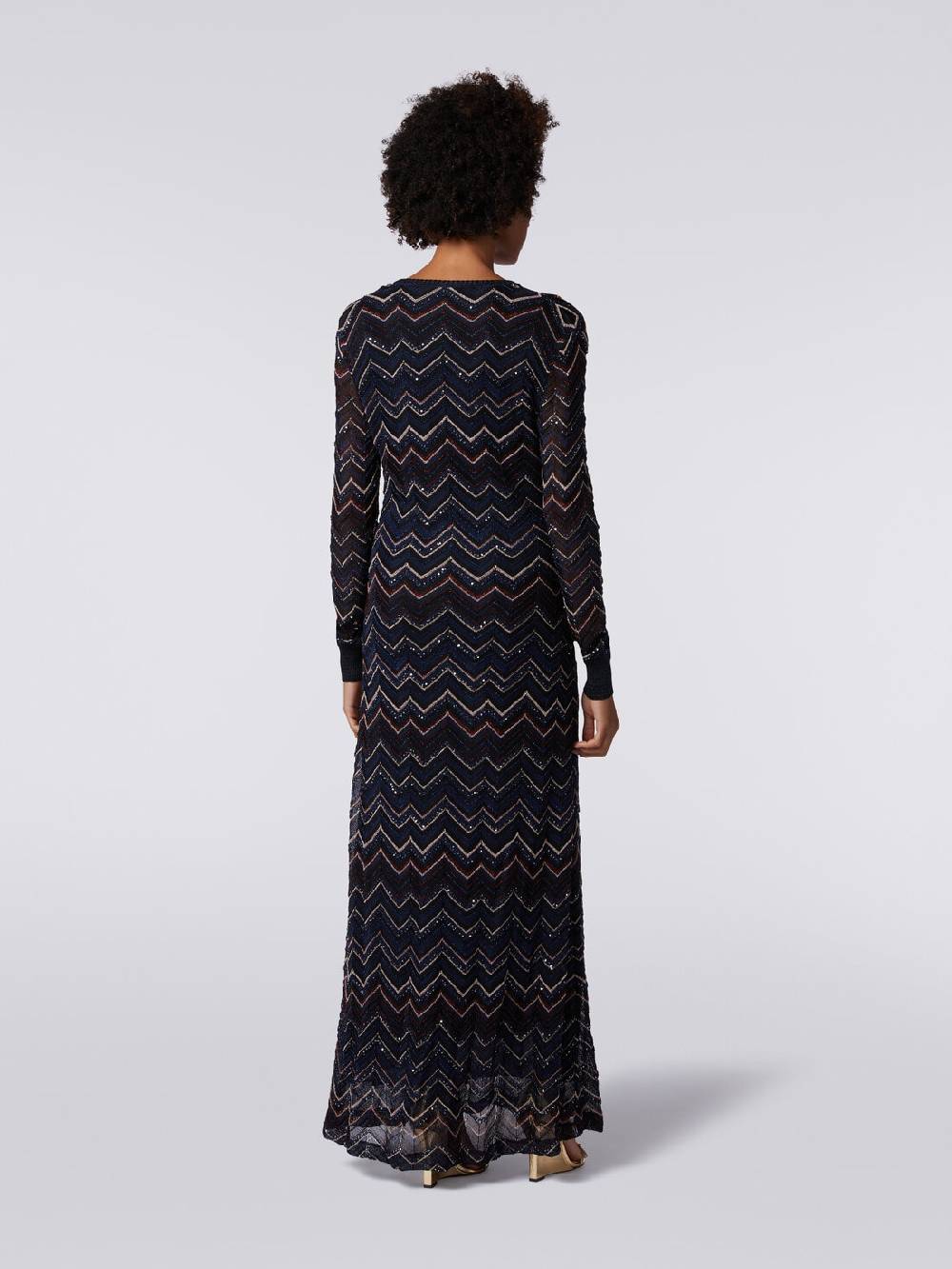 M Missoni Abito lungo in maglia zig zag con scollatura a V e lurex Offerta per la Festa della Mamma