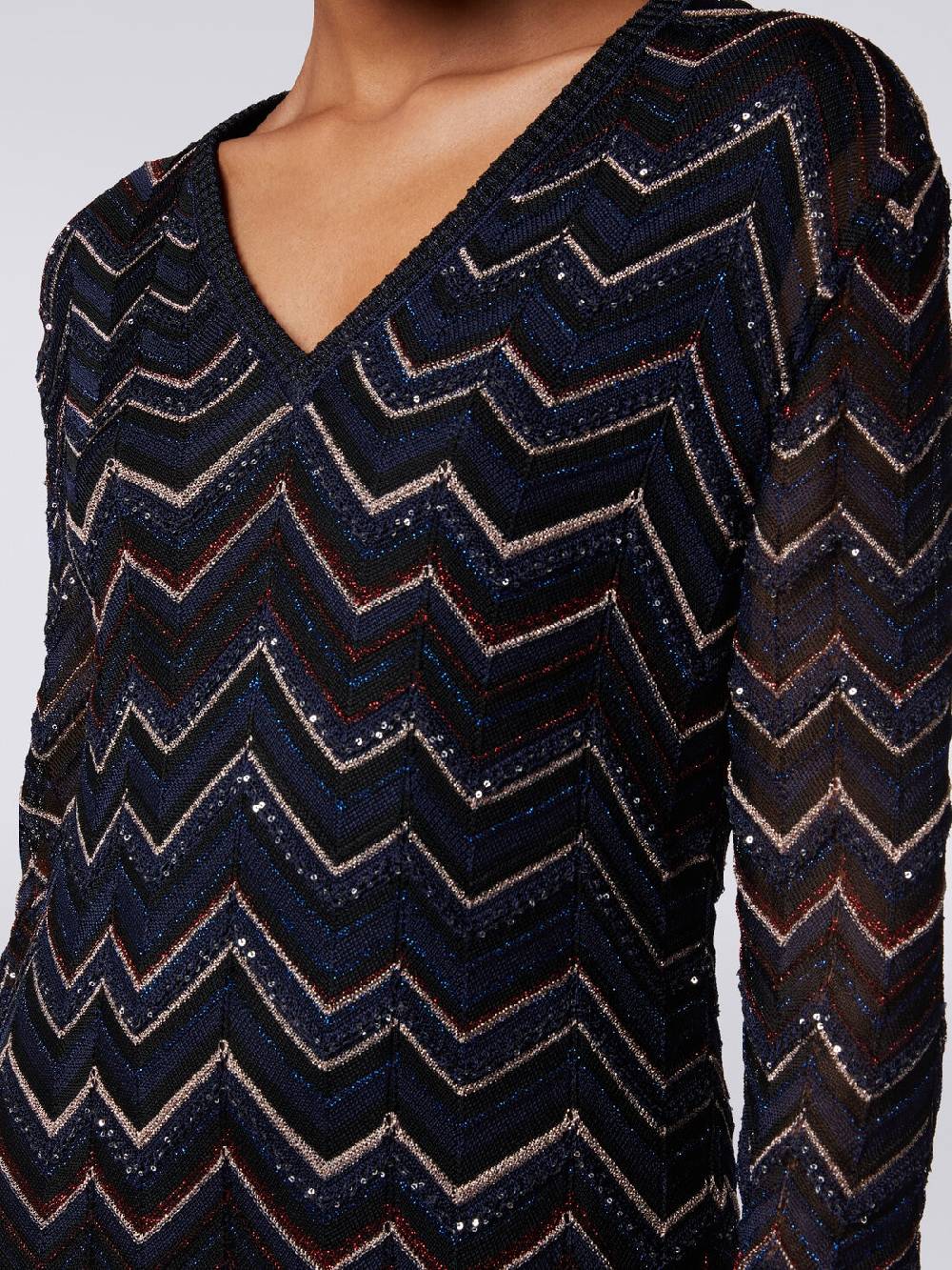 M Missoni Abito lungo in maglia zig zag con scollatura a V e lurex Offerta per la Festa della Mamma