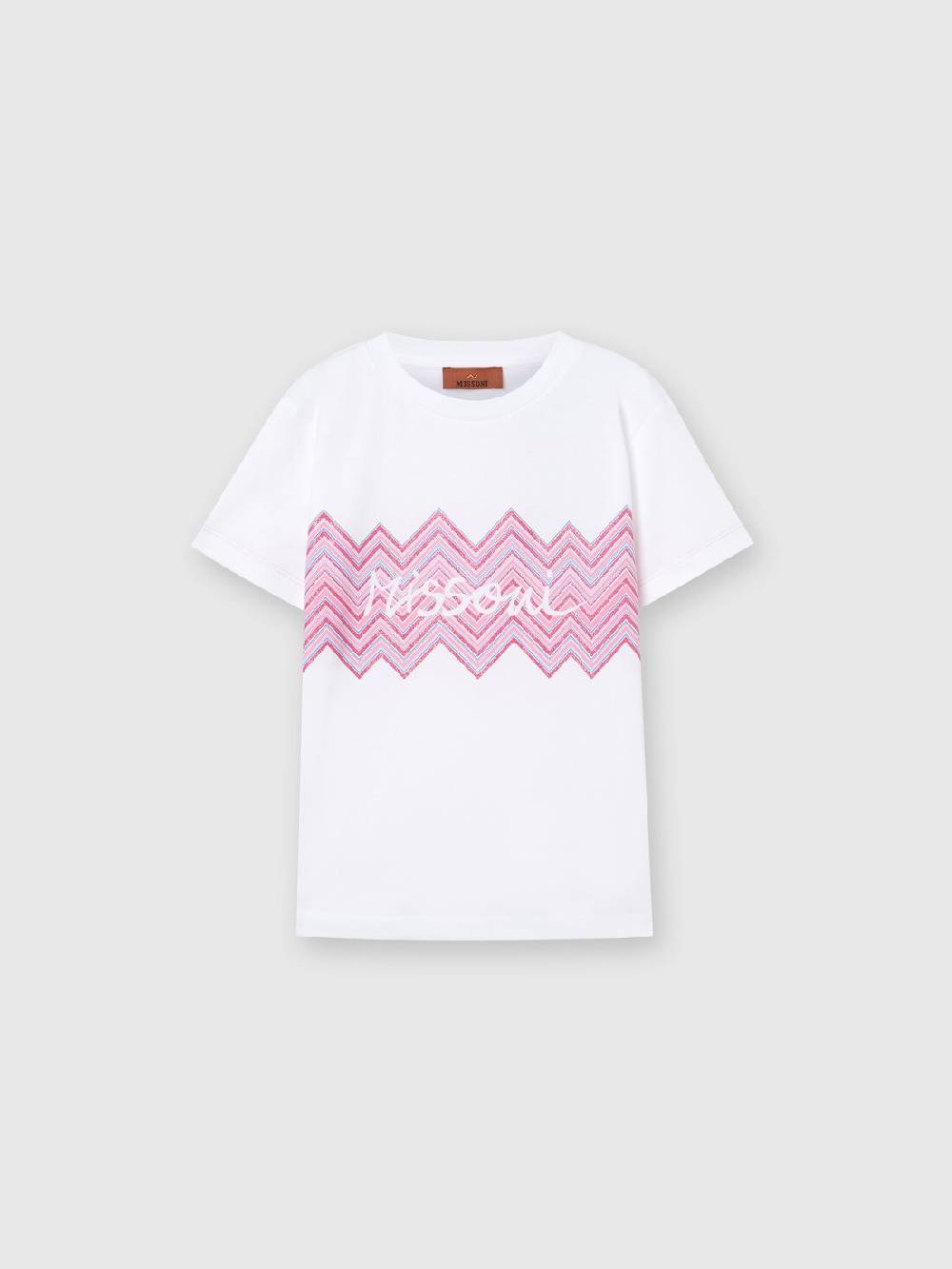 M Missoni T-shirt in jersey di cotone con inserto chevron e logo Ritorno libero
