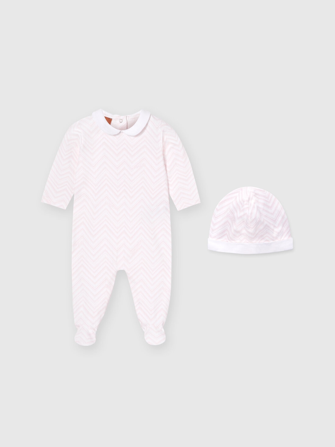 M Missoni Set due pezzi con tutina e zuccotto in cotone zig zag Latest stili