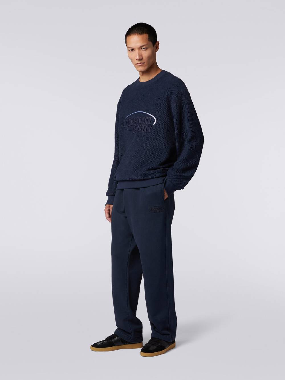 M Missoni Felpa girocollo in cotone garzato con macro-logo ricamato Fino al 50% di sconto