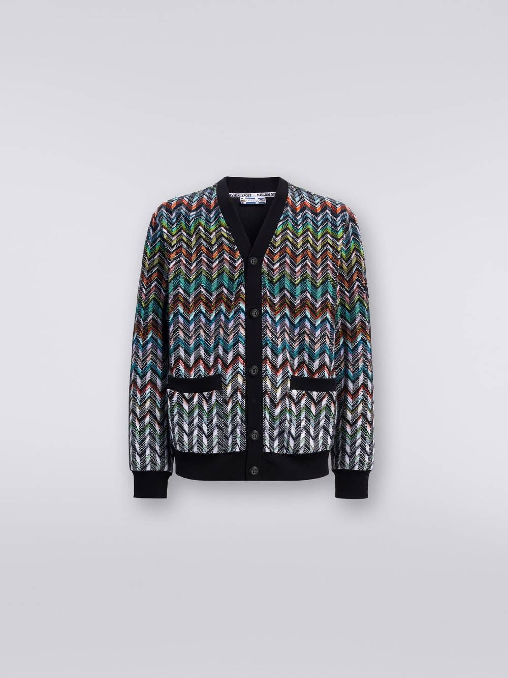M Missoni Cardigan in maglia zig zag con profili tinta unita Offerta speciale della fabbrica