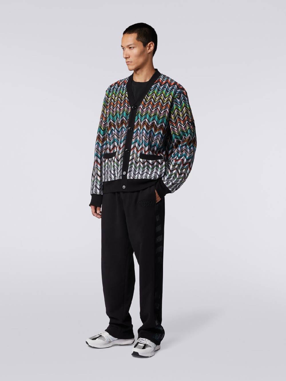 M Missoni Cardigan in maglia zig zag con profili tinta unita Offerta speciale della fabbrica
