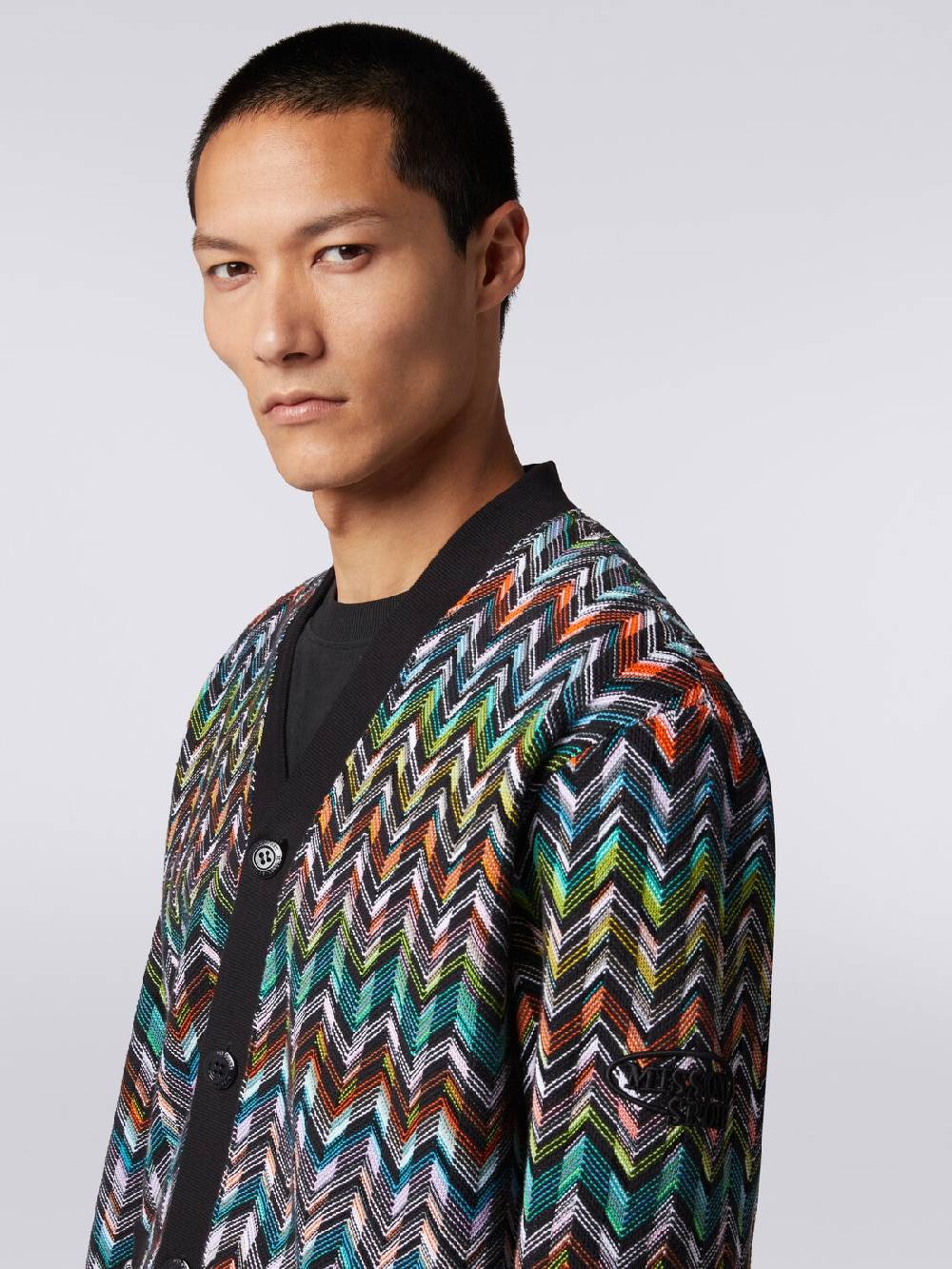 M Missoni Cardigan in maglia zig zag con profili tinta unita Offerta speciale della fabbrica