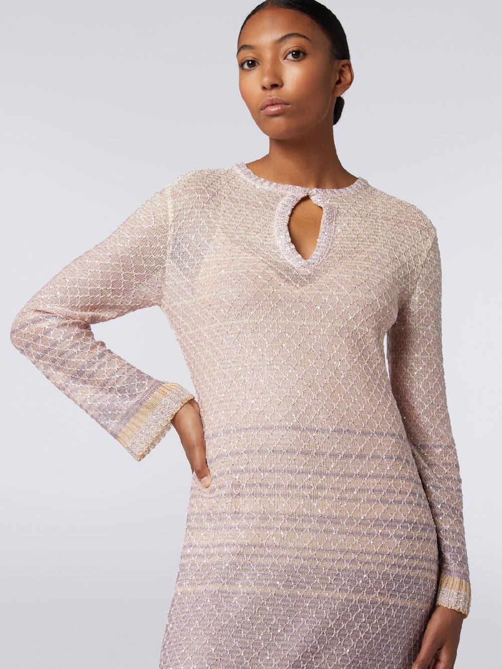M Missoni Abito lungo in maglia dégradé con paillettes Promozione