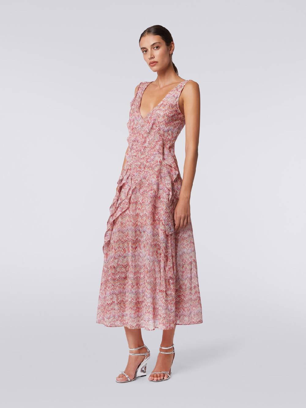 M Missoni Abito midi motivo snake con balze e lurex Spedizione Gratuita