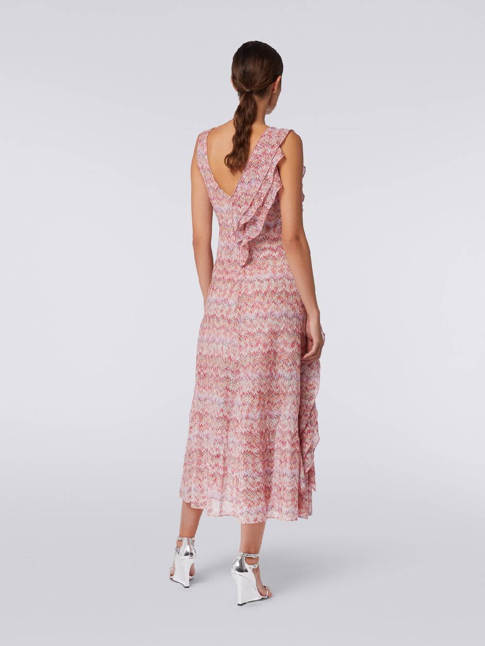 M Missoni Abito midi motivo snake con balze e lurex Spedizione Gratuita