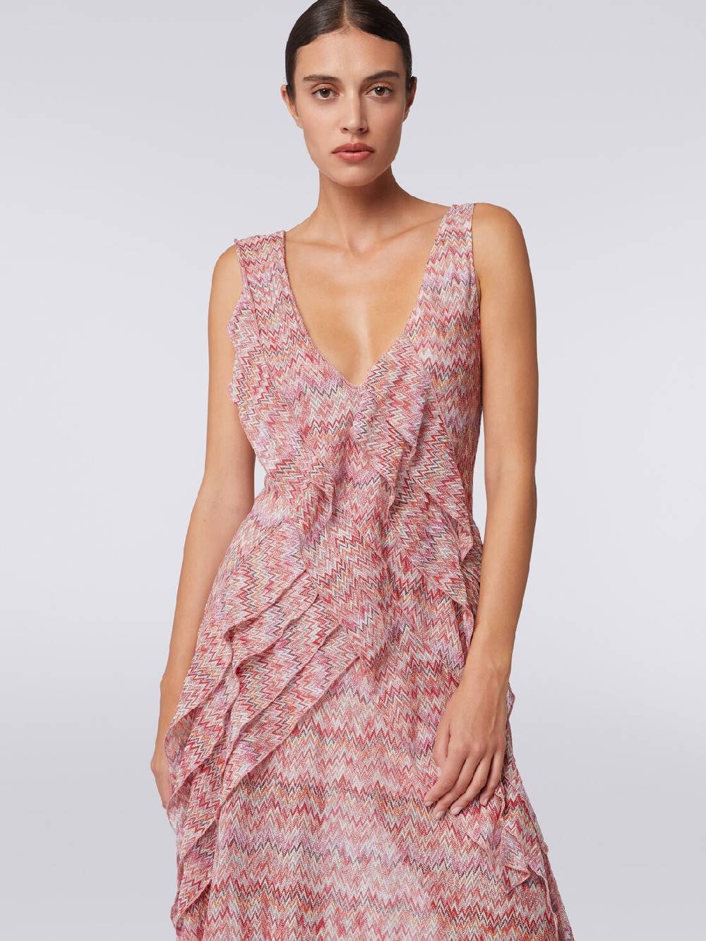 M Missoni Abito midi motivo snake con balze e lurex Spedizione Gratuita
