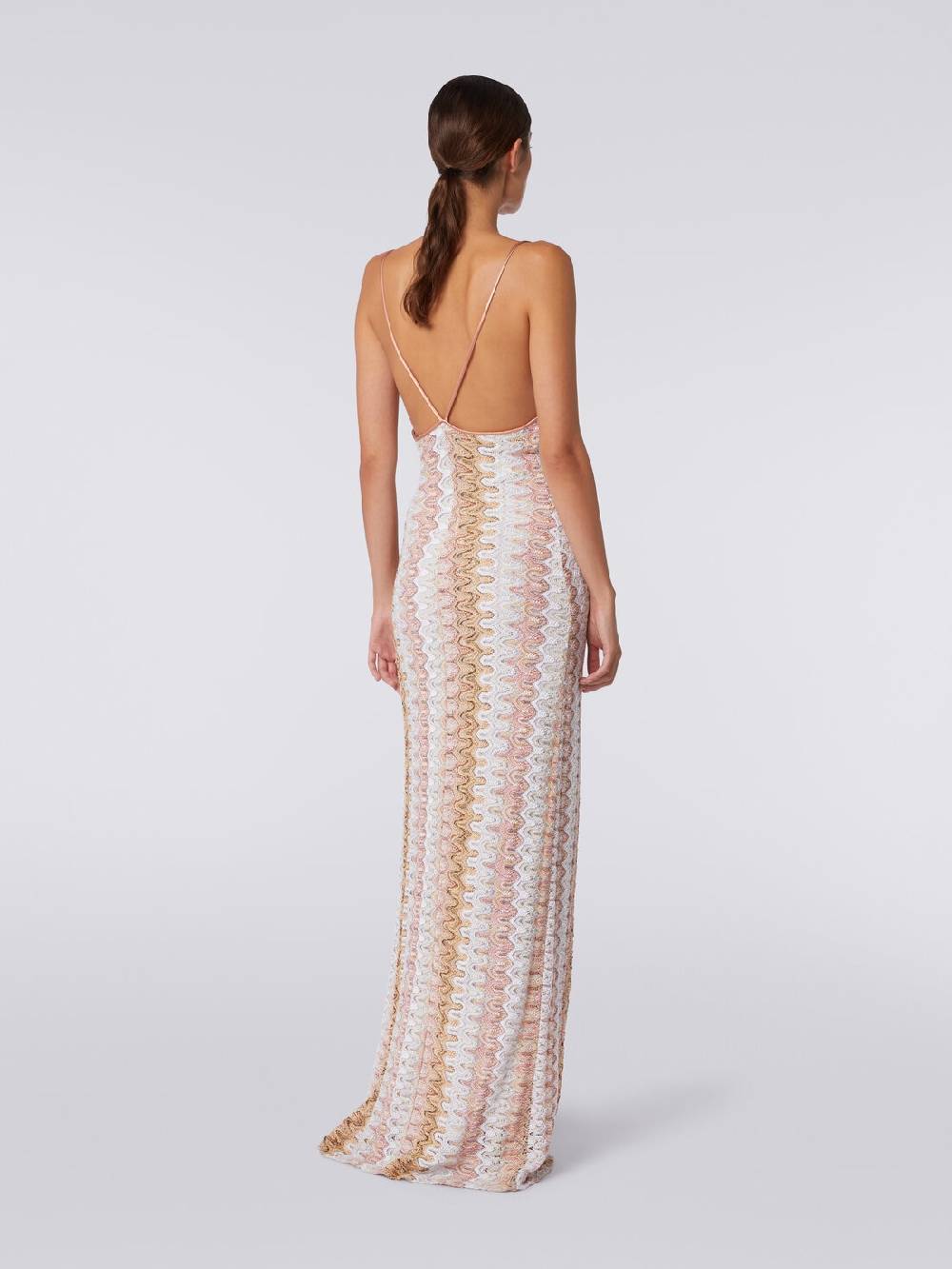 M Missoni Abito lungo effetto pizzo con scollatura drappeggiata e spacco Consegna Veloce