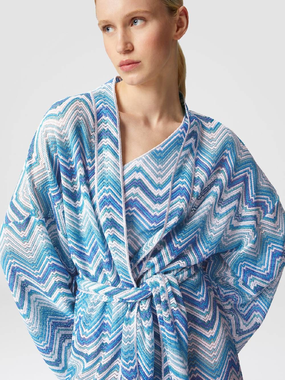 M Missoni Copricostume corto a vestaglia in crochet chevron con lurex Sottocosto