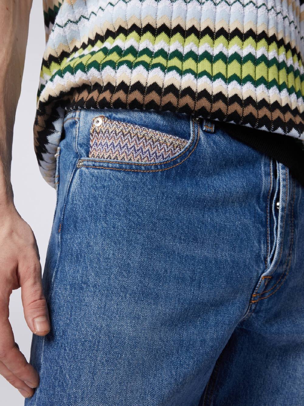 M Missoni Cinque tasche in denim con inserto zig zag Vendita Economica