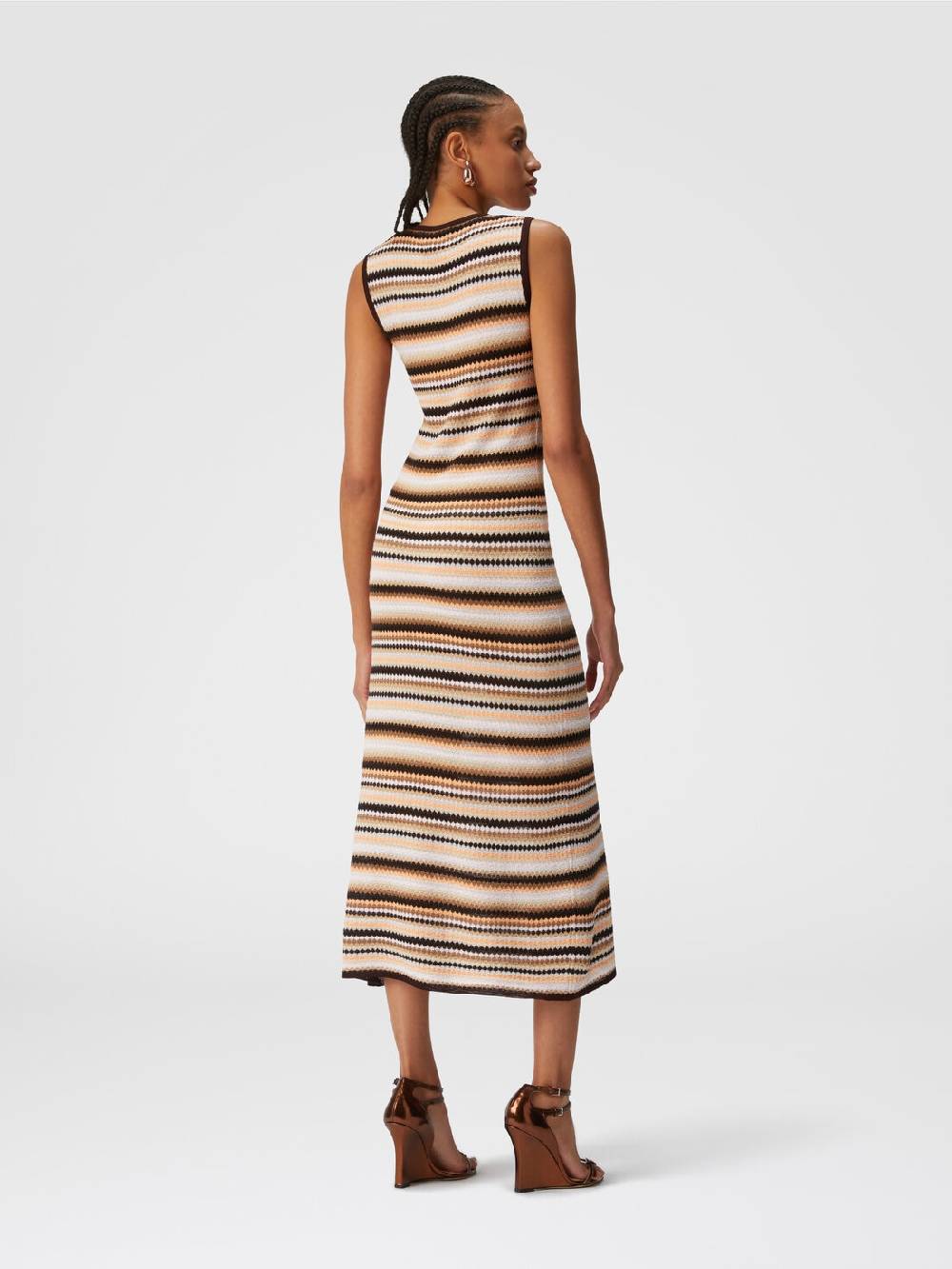 M Missoni Abito midi senza maniche in lana e viscosa a righe In Saldo