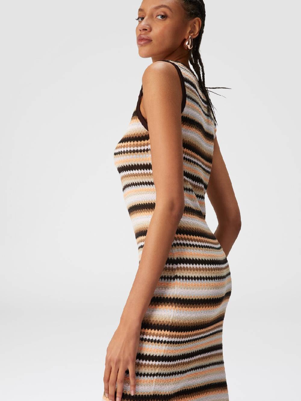 M Missoni Abito midi senza maniche in lana e viscosa a righe In Saldo