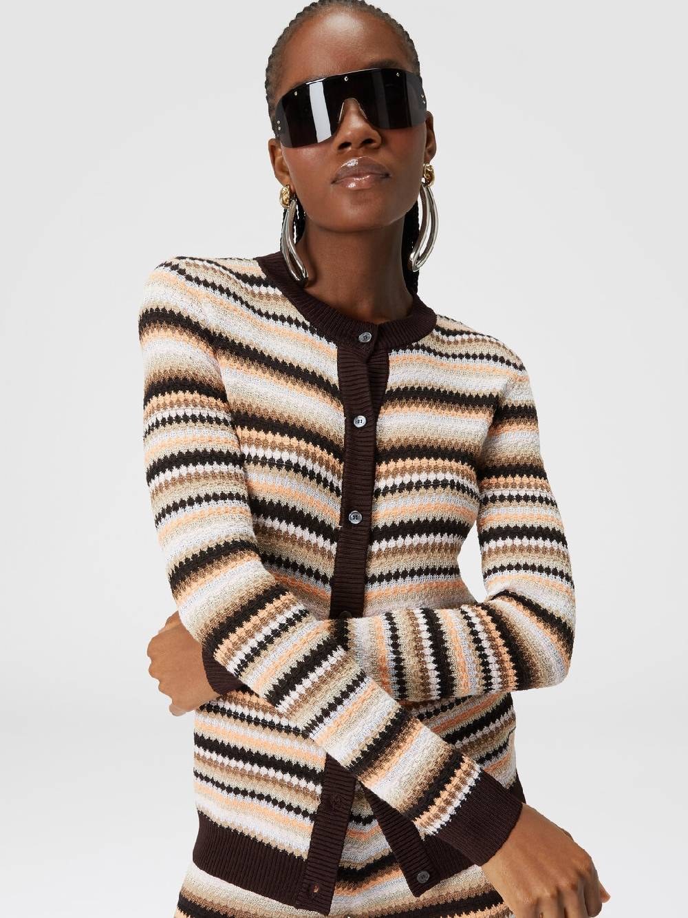 M Missoni Cardigan in cotone e viscosa a righe con profili a contrasto Offerta Anniversario