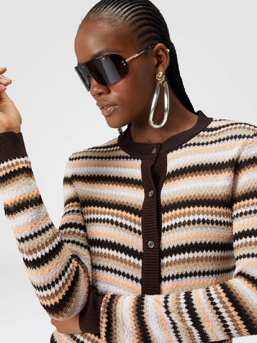 M Missoni Cardigan in cotone e viscosa a righe con profili a contrasto Offerta Anniversario