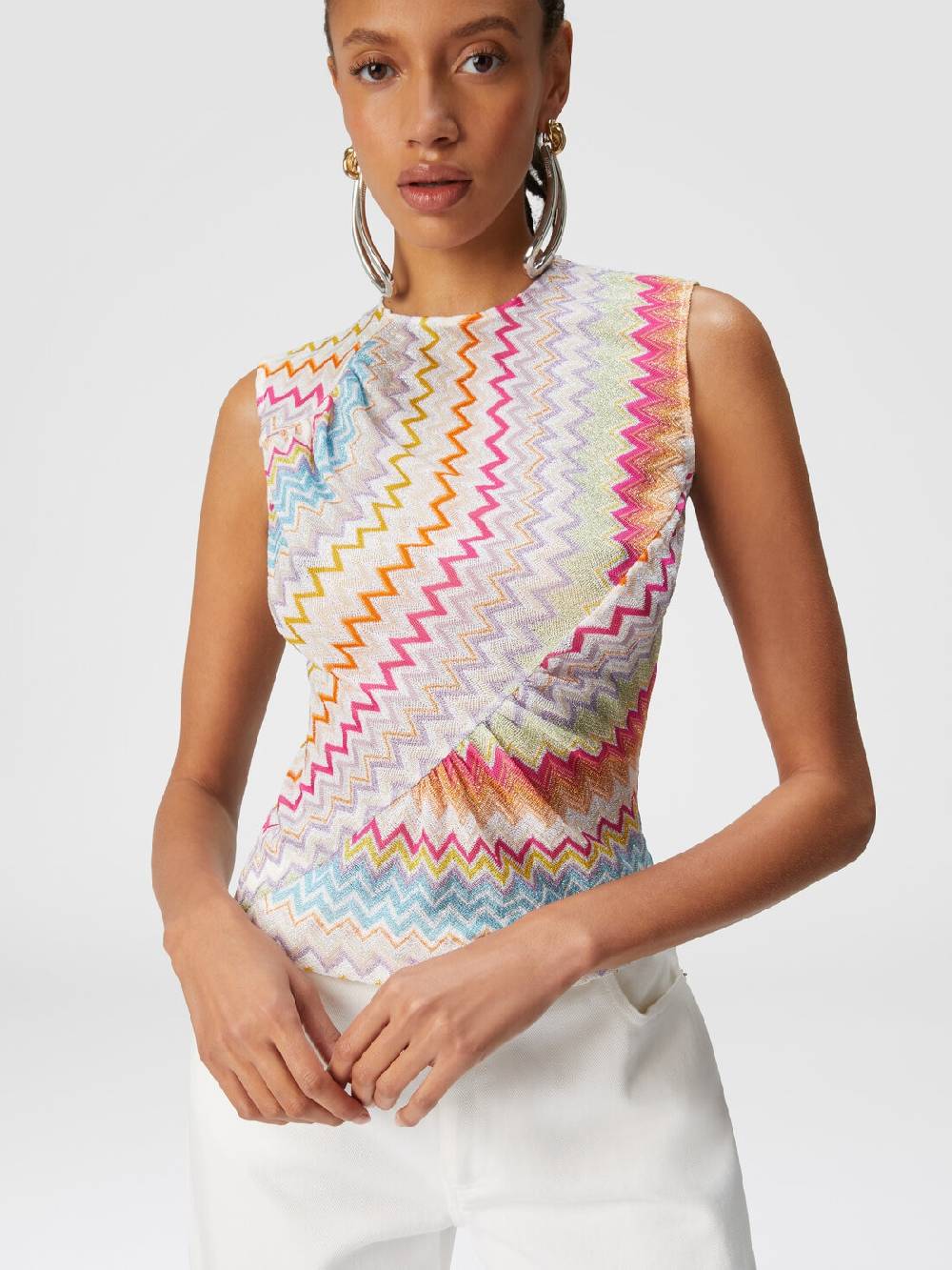 M Missoni Top in viscosa zig zag lamé con arricciature Offerta migliore