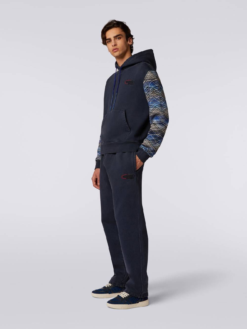 M Missoni Felpa con cappuccio in cotone con inserti in maglia Offerte speciali