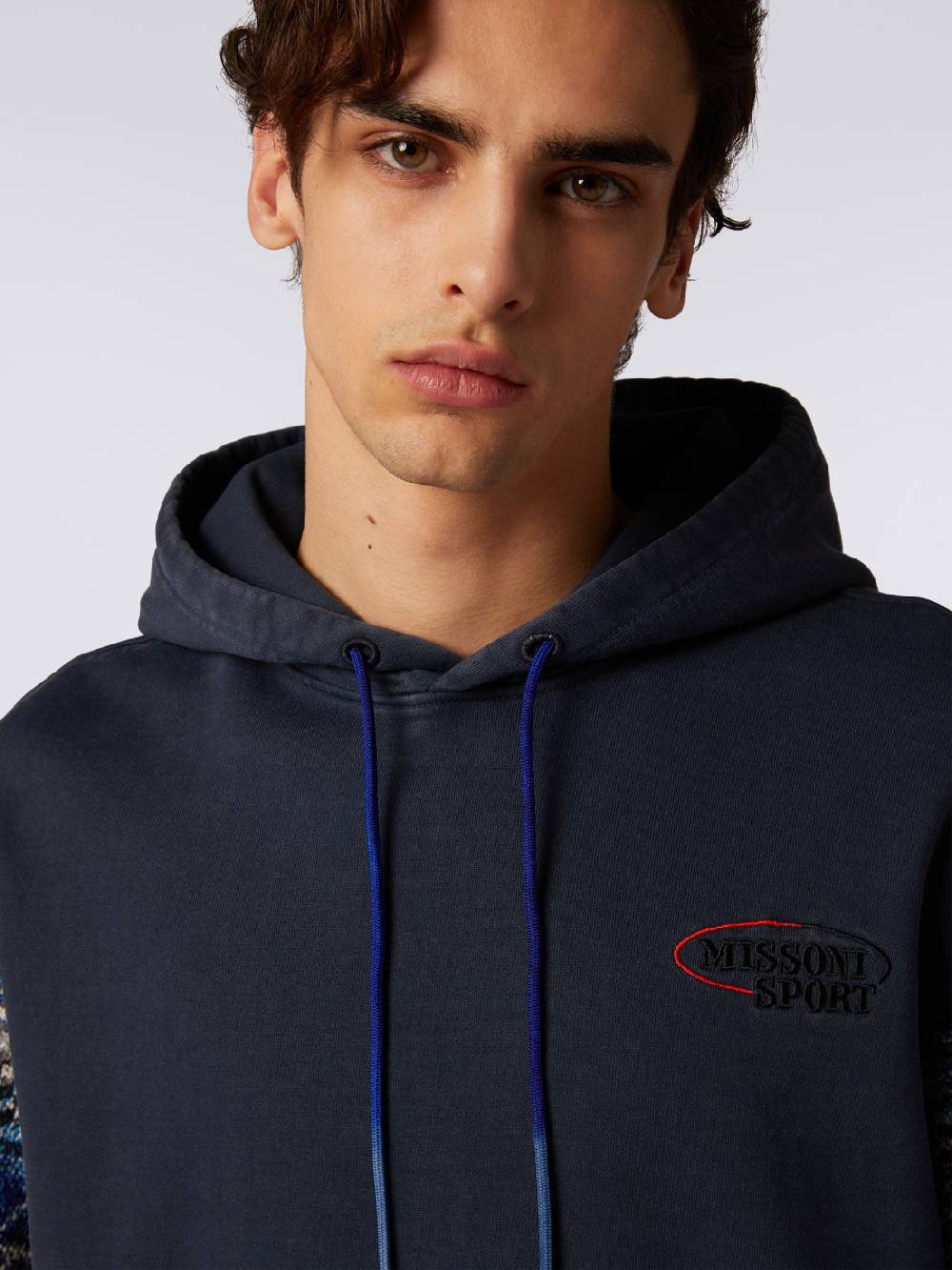 M Missoni Felpa con cappuccio in cotone con inserti in maglia Offerte speciali