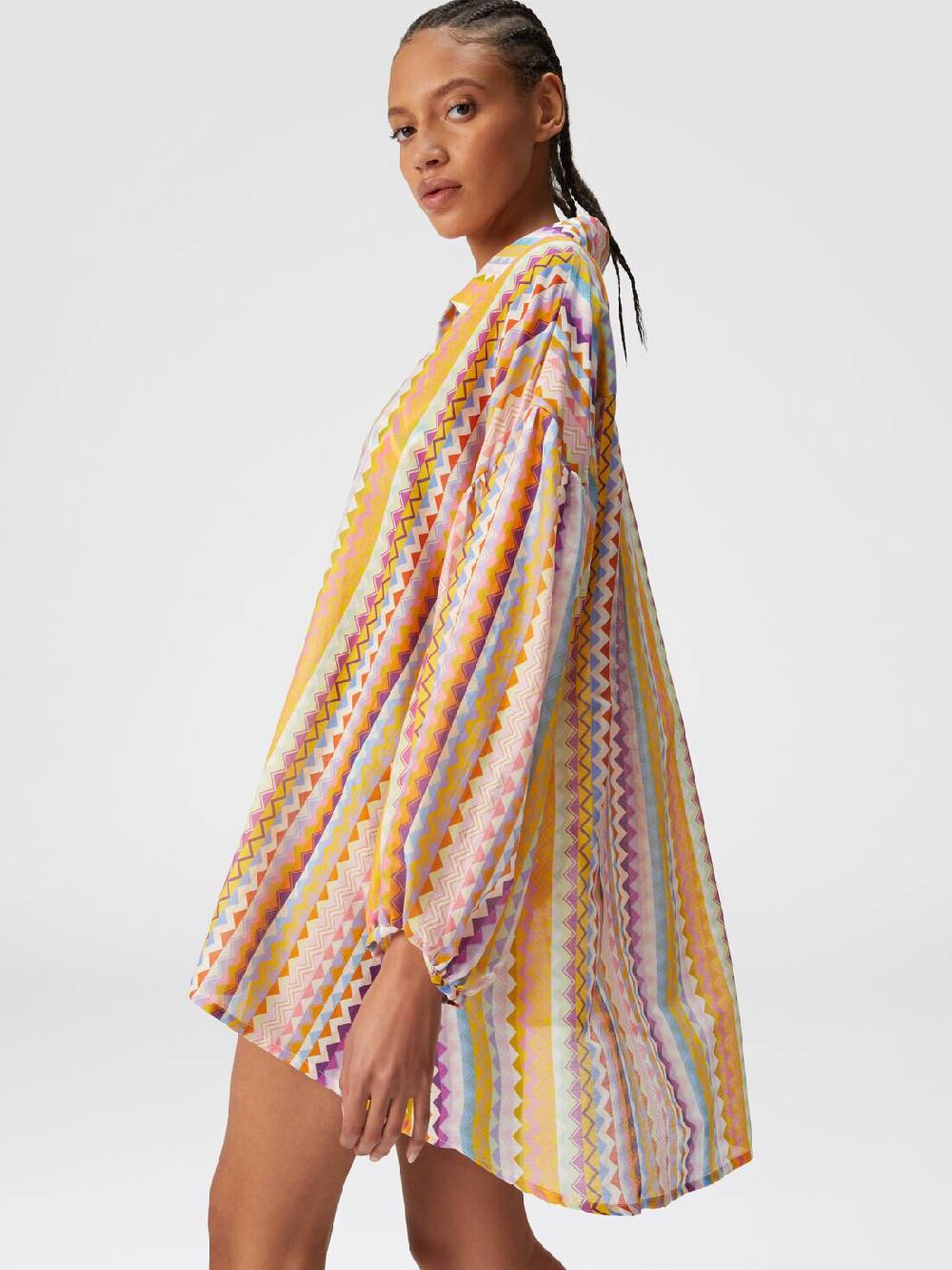 M Missoni Blusa oversize in seta e cotone stampa zig zag Rilascio limitato