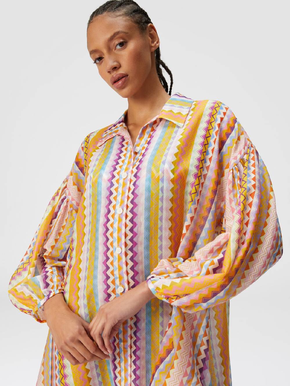 M Missoni Blusa oversize in seta e cotone stampa zig zag Rilascio limitato