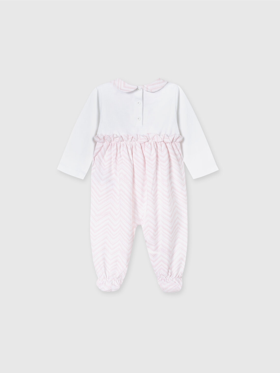 M Missoni Set tre pezzi con tutina, zuccotto e bavaglino in cotone con inserti zig zag Only for today