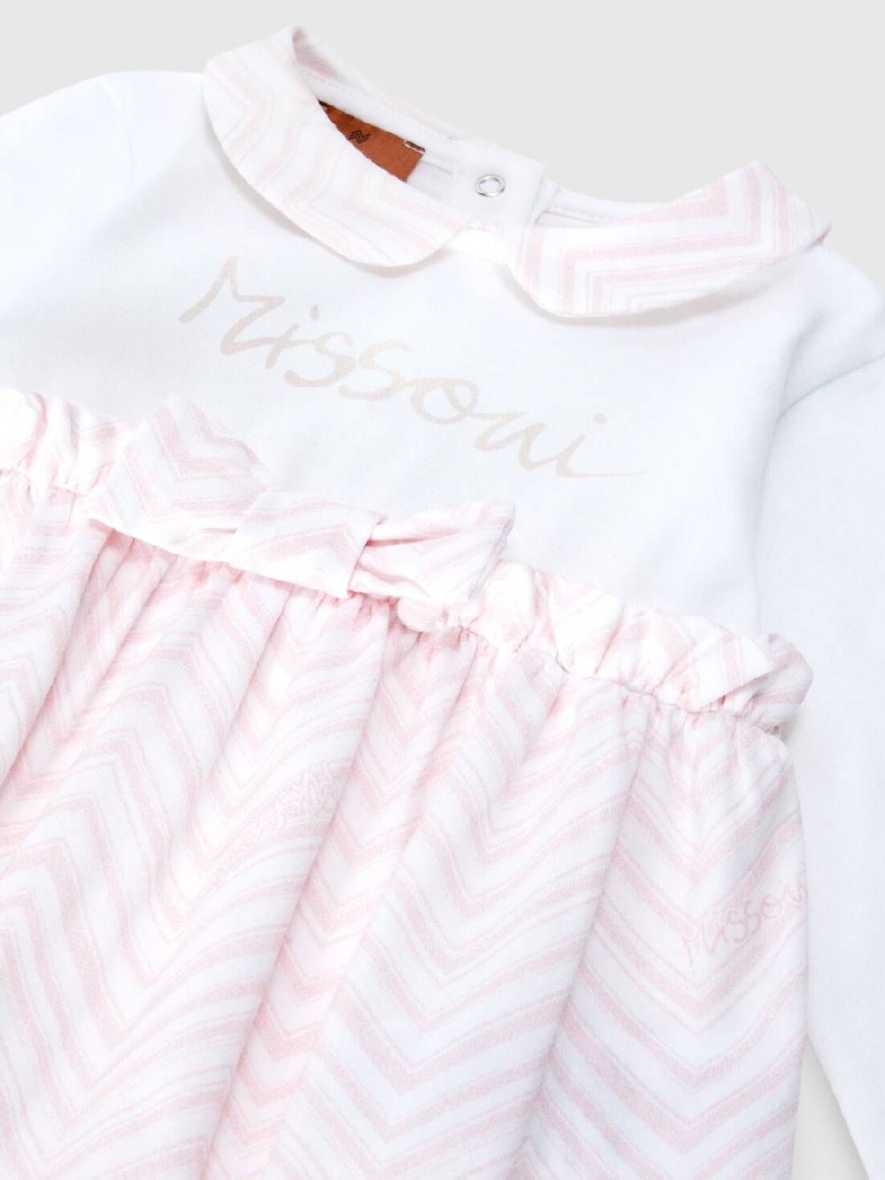 M Missoni Set tre pezzi con tutina, zuccotto e bavaglino in cotone con inserti zig zag Only for today