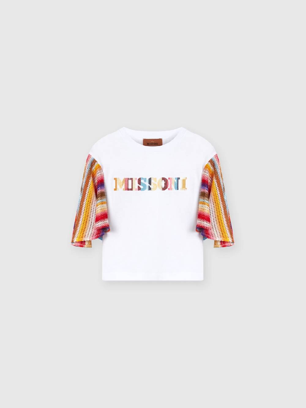 M Missoni T-shirt in cotone con inserti a contrasto e scritta logo Discount Store per i nuovi prodotti