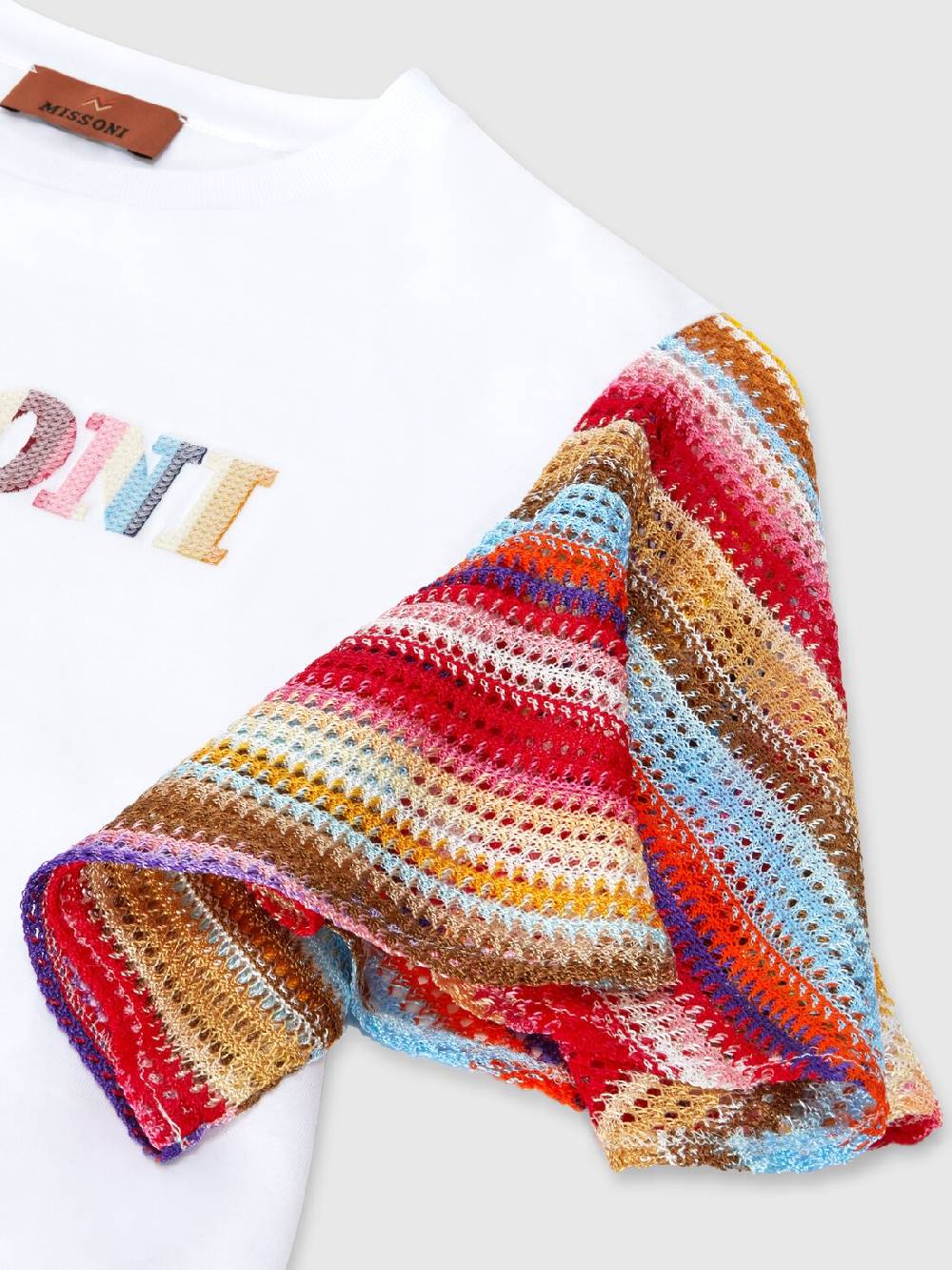 M Missoni T-shirt in cotone con inserti a contrasto e scritta logo Discount Store per i nuovi prodotti